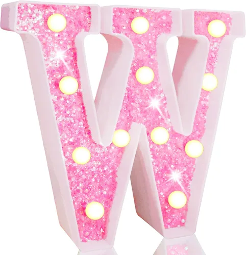 Miniatura 52 de Pooqla Luces de números de marquesina, números de luz rosa para niñas de 10.º cumpleaños, funciona con pilas, luz nocturna de número con purpurina