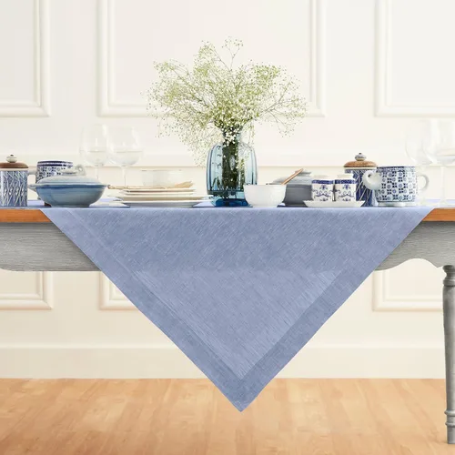 Miniatura 55 de Solino Home - Mantel de lino azul rey de 52 x 52 pulgadas - 100% lino puro cuadrado - Athena, mantel lavable a máquina para Navidad, Año Nuevo