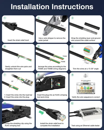 Miniatura 5 de VCELINK Conector CAT6A, conectores RJ45 pasan a través de CAT6A CAT7 blindado, chapado en oro de 3 clavijas con certificación UL, conector CAT7