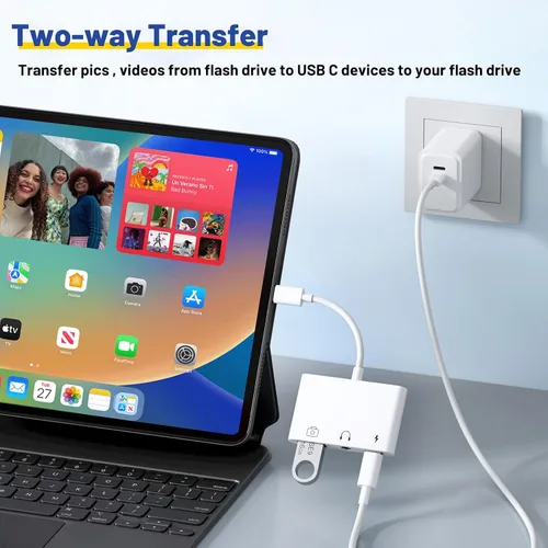 Miniatura 4 de Adaptador USB C a USB 3 en 1 USB C a 0.138 in Adaptador de audio para iPad Adaptador USB