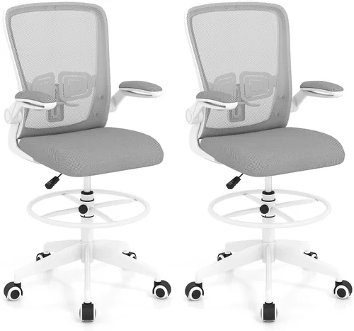 Miniatura 11 de Giantex Silla de dibujo, sillas de oficina con respaldo alto, con reposapiés, reposabrazos abatible, altura ajustable, silla de escritorio Negro