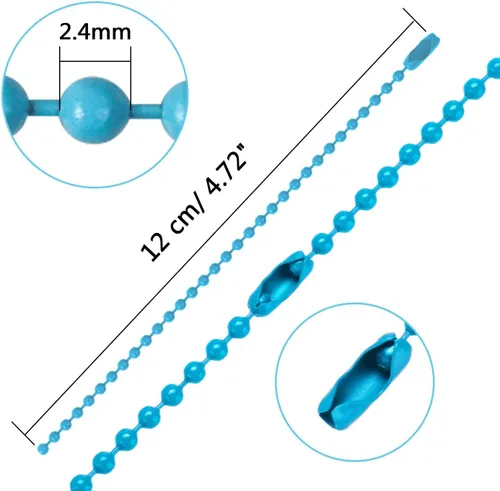 Miniatura 5 de Sannix 100 piezas de cadena de cuentas de bola, cadena metálica de etiqueta de perro a granel, cadena de llavero de bola de 4.72 pulgadas