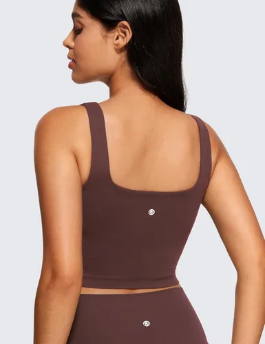 Miniatura 82 de CRZ YOGA Butterluxe Brasier deportivo de cuello cuadrado para mujer, estilo camiseta corta sin mangas, acolchado con soporte integrado para yoga