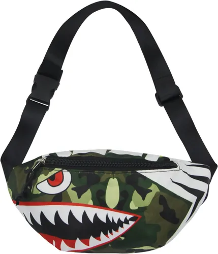 Miniatura 2 de Riñonera pequeña para niños y niñas, con diseño de tiburón de dibujos animados, para deportes, correr, bolsa de cintura, Camuflaje