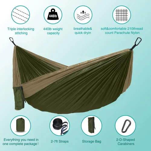 Miniatura 3 de Hamaca para campamento, hamacas portátiles individuales/dobles para senderismo al aire libre, viajes, mochileros, hamaca de nailon 210D para patio
