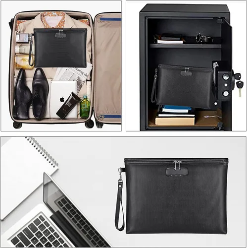 Miniatura 7 de Bolsa de documentos ignífuga con cerradura, 14.3 x 10.2 pulgadas, bolsa de dinero ignífuga e impermeable con cierre de cremallera, bolsa