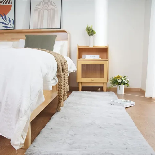 Miniatura 24 de Ghouse Alfombra ultrasuave de pelo sintético de conejo, alfombras lavables a máquina para dormitorio, alfombras esponjosas para sala de estar, Blanco