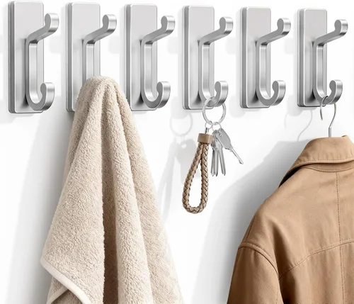 Miniatura 10 de Paquete de 6 ganchos negros autoadhesivos para pared, ganchos adhesivos para ropa, toallas, batas, llaves, bolso, mochila, ganchos resistentes
