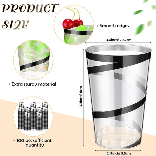 Miniatura 2 de Bokon 100 vasos de plástico transparente con borde de 12 onzas con borde, vasos desechables de plástico, vasos de vino, elegantes vasos de boda