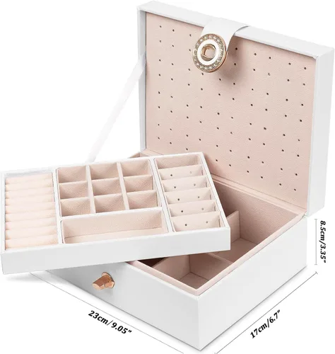 Miniatura 6 de QBestry Organizador de aretes para niñas, caja de joyería blanca para aretes, collares, organizador de joyas, tachuelas, caja de aretes para mujer
