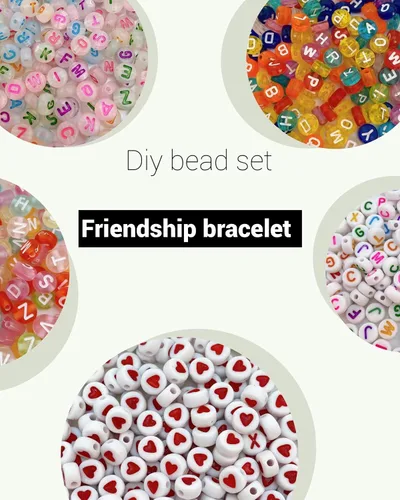 Miniatura 4 de Juego de 1200 cuentas de letras de 6 colores redondos acrílicos del alfabeto, pulseras de la amistad, cuentas del alfabeto surtido con 1 rollo