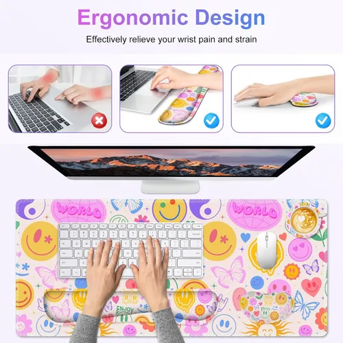 Miniatura 4 de Juego de alfombrilla de mouse grande para juegos, 4 en 1, alfombrilla de escritorio extendida para teclado con reposamuñecas, juego de alfombrilla