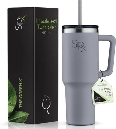 Miniatura 15 de SipX™ Vaso aislado de 30 onzas con asa y pajita, acero inoxidable aislado al vacío, a prueba de fugas, apto para portavasos - Perfecto para café