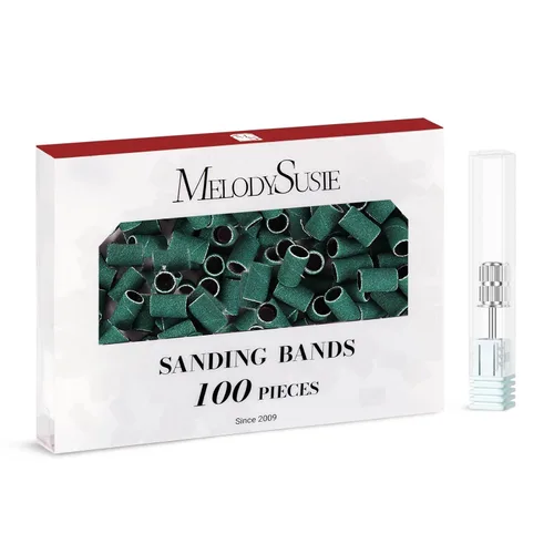 Miniatura 25 de MelodySusie - 100 bandas de lijado para brocas de uñas para lima eléctrica, de grano #80 grueso para limar uñas acrílicas, manicura y pedicura