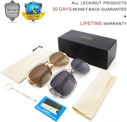 Miniatura 6 de LECKIRUT - Lentes de sol de gran tamaño para mujer lentes de sol clásicos y a la moda con protección UV polarizada