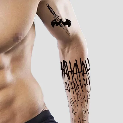 Miniatura 5 de 8 hojas de tatuajes de Joker, basuwu de tamaño grande, impermeables, para Halloween, todas las versiones, se ven reales y duran mucho tiempo, 8 pza