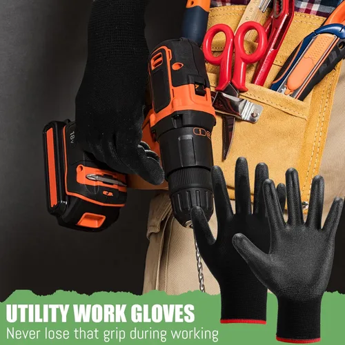 Miniatura 5 de Xtinmee 100 pares de guantes de seguridad de trabajo a granel con revestimiento de poliuretano sin costuras para hombres, mecánicos, carpintería