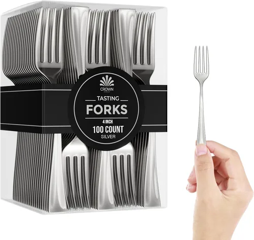 Exquisite Mini tenedores de plástico 100CT cubiertos de alta calidad plata aspecto similar a plástico resistente degustación postre tenedores