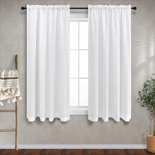 Miniatura 71 de Cortinas blancas puras de 38 pulgadas de ancho para dormitorio, juego de 2 paneles de cortinas de privacidad con bolsillo para barra, cortinas