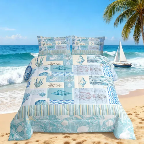 Miniatura 31 de Juego de edredón Lake House tamaño Twin, juego de ropa de cama náutica de navegación con ancla de 2 piezas para decoración de habitación de niños