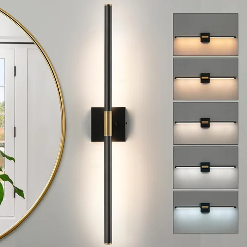 Lámparas de tocador de baño negras y doradas para baño sobre espejo de 30 pulgadas, apliques LED de baño IP44 5CCT ajustables, luces modernas para