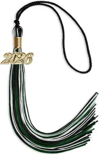Miniatura 148 de Endea Graduation Borla mixta de triple color con gota de fecha dorada (negro/dorado/blanco, 2021)