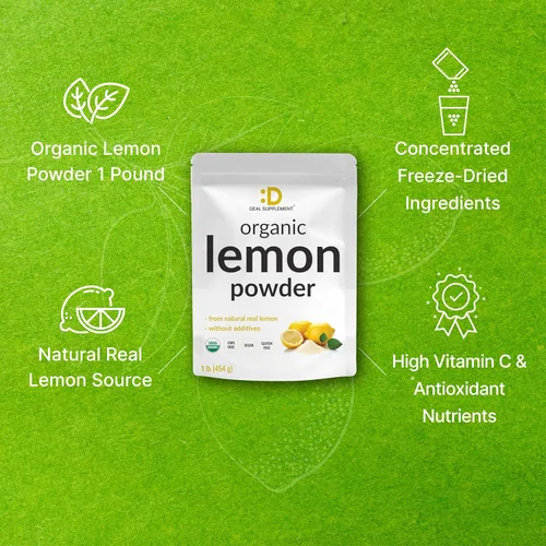 Miniatura 6 de Polvo de limón orgánico, 1 libra, fuente real liofilizada, rica en vitamina C esencial, apoyo inmunológico natural, sabor y aroma de jugo de limón