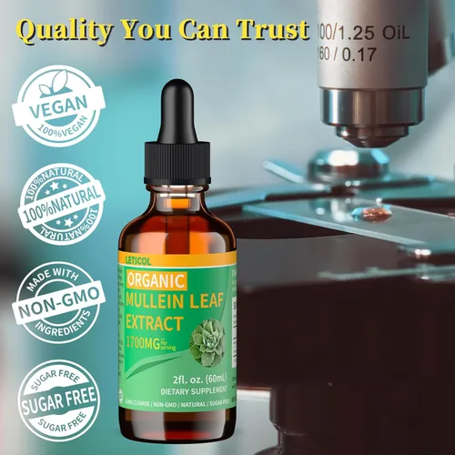 Miniatura 6 de Gotas de gordolobo orgánico para limpieza pulmonar, potente extracto de hoja de gordolobo de 1700 mg para apoyo inmunológico y respiratorio