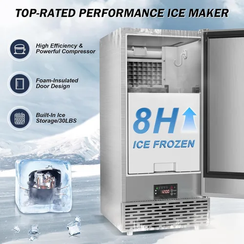 Miniatura 2 de Máquina de hielo bajo mostrador - 120 libras/día, empotrada/independiente, autolimpieza, puerta reversible, almacenamiento de hielo incorporado