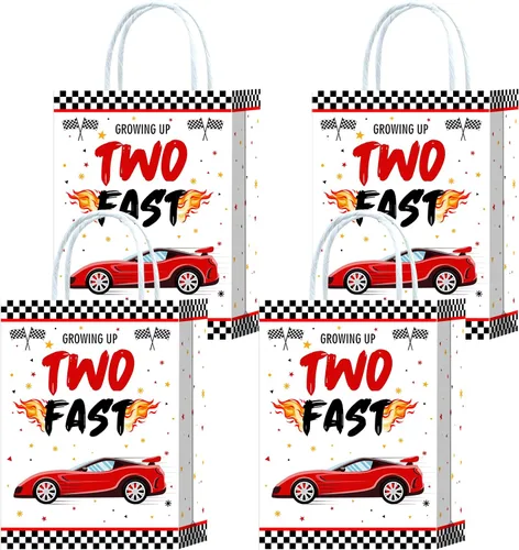 16 bolsas de regalo de 2º cumpleaños para autos de carreras, suministros de fiesta de segundo cumpleaños con asas para niños, recuerdos de fiesta de