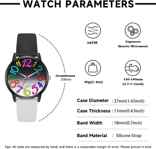 Miniatura 4 de Bisley Reloj de silicona de retazos para mujer, de 1.457 in, con cara grande, fácil de leer, resistente al agua