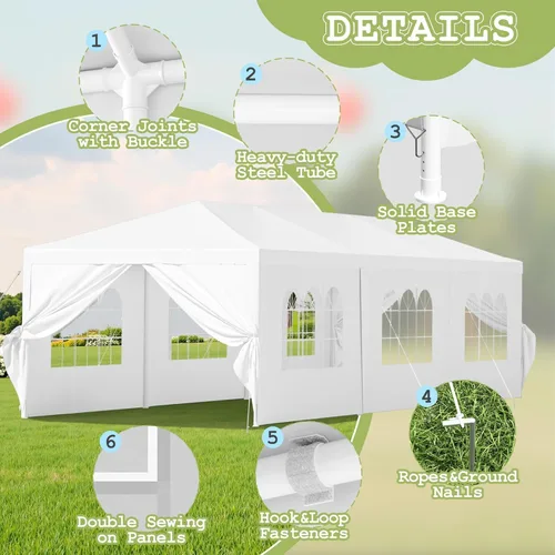 Miniatura 4 de Homall Tienda de campaña para fiesta de gazebo de 10 x 30 pies, toldo impermeable para exteriores con paredes laterales extraíbles, para bodas