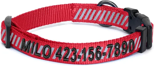 Miniatura 15 de Pawtitas - Collar reflectante para perro - Nombre y número de teléfono personalizados, ajustable para perros pequeños y cachorros - Morado Púrpura