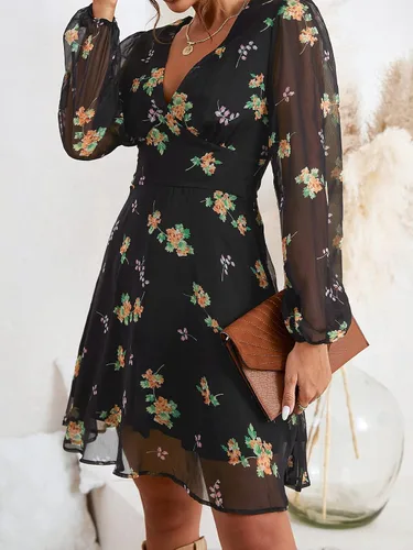 Miniatura 6 de CUPSHE Women's Mini Dress Casual Floral Chiffon Flowy Dresses Long Sleeve Dress for Women