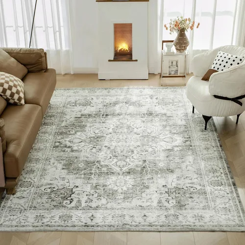 Miniatura 86 de Syalife 6x9 Alfombra Lavable para Área, Ultra Suave Antideslizante, Pila Baja, Alfombra Vintage Resistente a Manchas para Sala de Estar, Alfombra