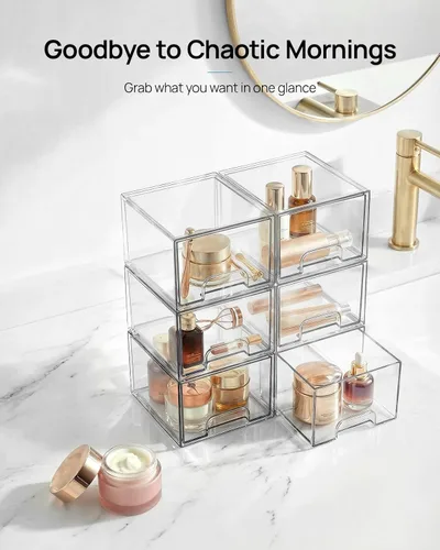 Miniatura 3 de Vtopmart - Paquete de 2 cajones de almacenamiento pequeños transparentes y apilables, organizador de maquillaje acrílico para baño, contenedores