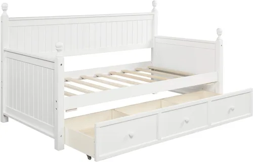 Miniatura 7 de Harper & Bright Designs Sofá cama de madera con tres cajones inseparables, marco de sofá cama de tamaño individual, estilo moderno para dormitorio