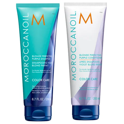 Moroccanoil Paquete de champú y acondicionador morado perfeccionador rubio
