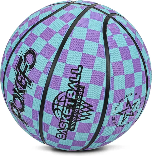 Miniatura 7 de Baloncesto para niños y jóvenes tamaño 5 (27.5") de goma premium para interiores y exteriores para niños y niñas, impermeable para juegos en el azul