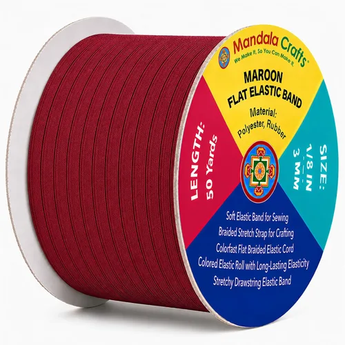 Miniatura 205 de Mandala Crafts - Rollo de cordón elástico plano para costura y manualidades Blanco