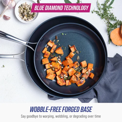 Miniatura 7 de Blue Diamond Cookware - Juego de sartenes antiadherentes de cerámica anodizada dura, de 10 y 12 pulgadas, sin PFAS, apto para lavavajillas, apto