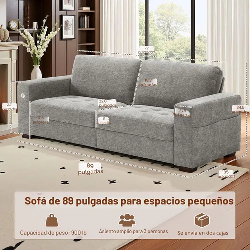 Miniatura 2 de Hanherry - Sofá para sala de estar, sofá moderno y cómodo con cojín de asiento de firmeza media, funda extraíble, apoyabrazos anchos, puerto Gris