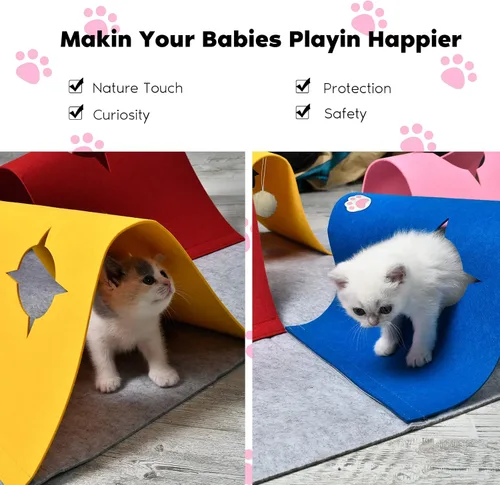 Miniatura 4 de Túnel de juguetes para gatos de interior, muebles interactivos de enriquecimiento para gatos con bola de felpa para animales pequeños, mascotas