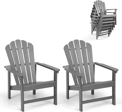Miniatura 11 de Juego de 4 sillas Adirondack apilables para todo tipo de clima, de polietileno de alta densidad que ahorran espacio, con cubierta para patio al aire