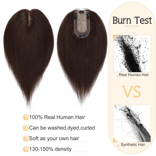 Miniatura 2 de SEGO Pelucas de cabello humano para mujeres con cabello delgado, base de seda de 7 * 13 cm, 100% cabello humano real, clip para peluca de la parte