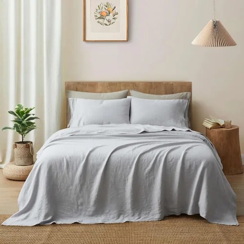 Miniatura 8 de ATLINIA Juego de ropa de cama de lino de lino 100% puro - Tela de lino francés lavado a la piedra, sábana bajera de bolsillo profundo, sábana plana