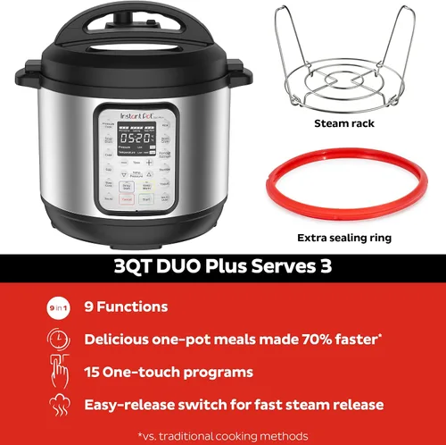 Miniatura 3 de Instant Pot DUO PLUS Mini 3 cuartos de cocina eléctrica de 9 cuartos de 9 cuartos, cocina lenta, olla de arroz, fabricante de yogurt, olla de huevo