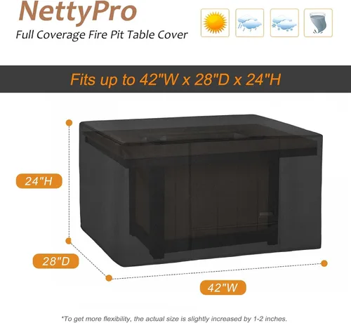 Miniatura 2 de Cubierta para Hoguera NettyPro Rectangular Impermeable para Chimenea al Aire Libre para Mesa de Hoguera de Gas Propano Rectangular, 42 x 24 x 24