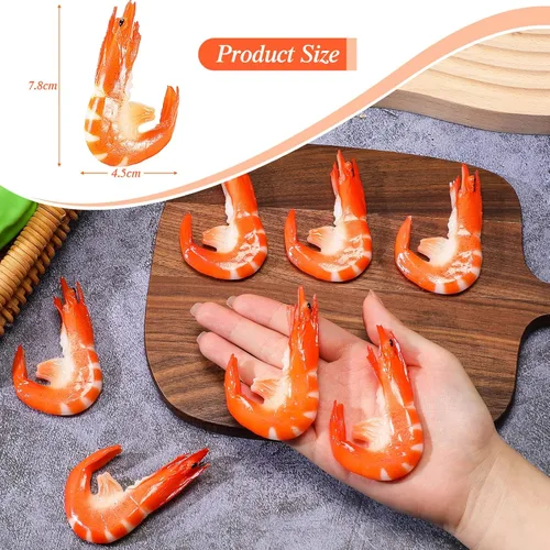 Miniatura 2 de Chalyna 9 unidades de camarones falsos de imitación rojos modelo de camarones cocidos simulados, modelo de alimentos falsos artificiales