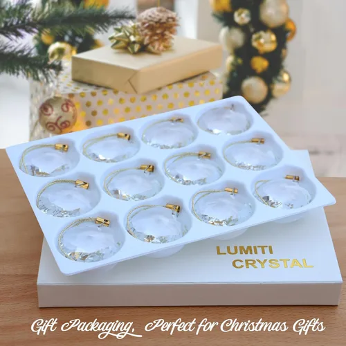 Miniatura 4 de 12 bolas de Navidad de cristal de 1.18 pulgadas, mini flor redonda de prisma para decoración de árbol de Navidad, adorno colgante para boda, fiesta